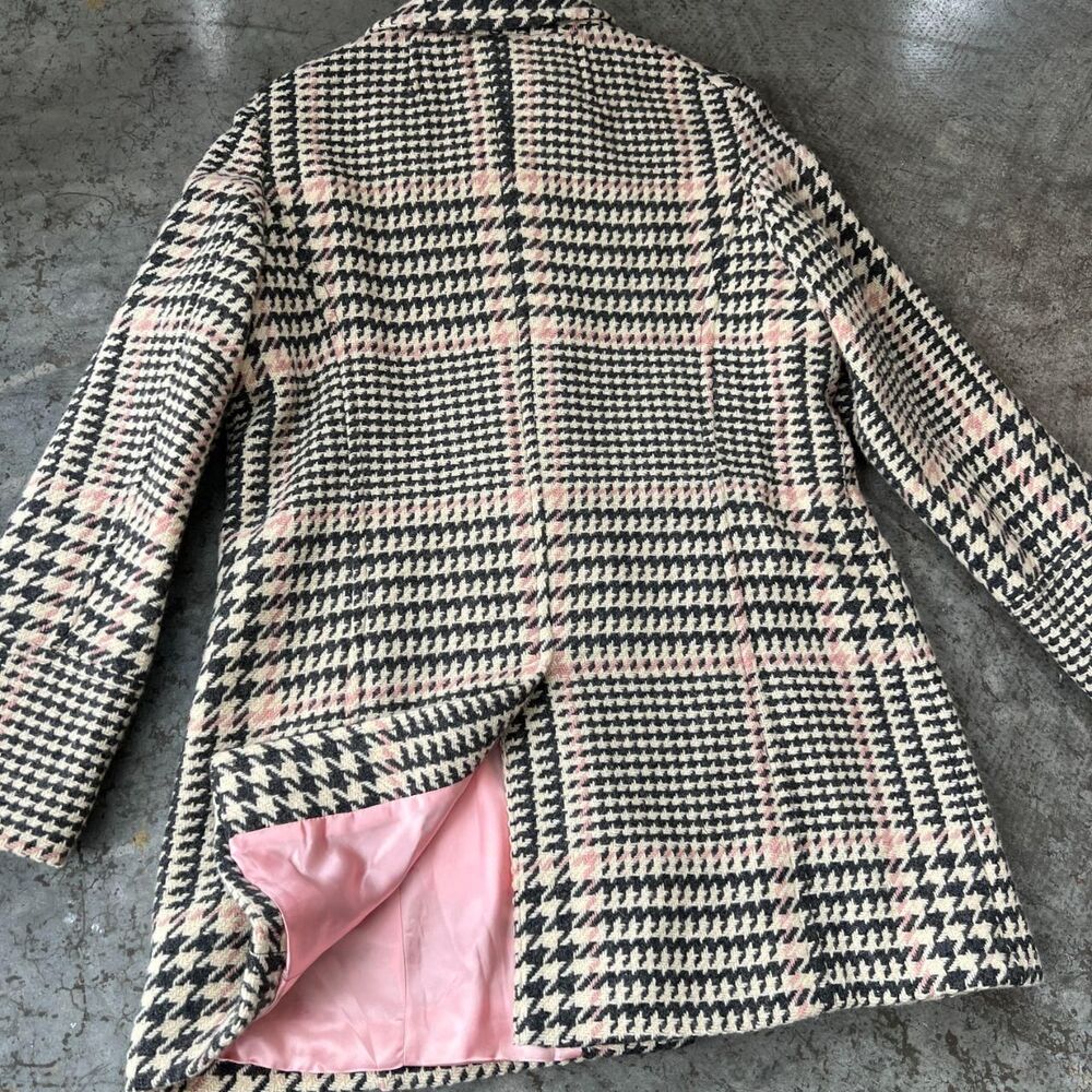 Marvin Richards  Vintage Pink Houndstooth Wool Blend Coat Jacket Women's XL - Picture 4 of 10